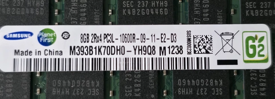 Samsung 32GB (4x8) M393B1K70DH0-YH9Q8 PC3L-10600R-09-11-E2-D3 Server Memory 2Rx4 - Image 3 of 3