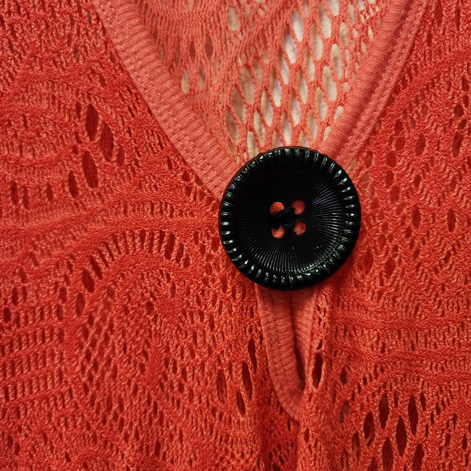 Colete de crochê lírio grande coral laranja renda praia cobertura piscina férias verão - Imagem 4 de 4