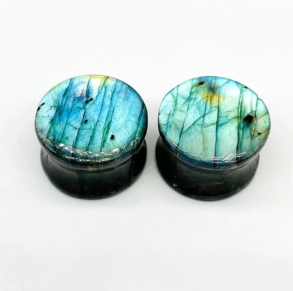 Natural Labradorite Sky Blue & Multiple Fire Plugs, Handmade Size 3mm to 50mm - Image 3 of 4