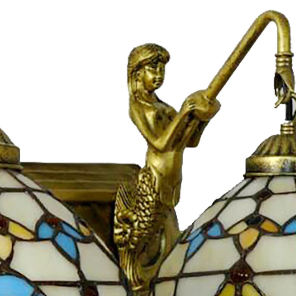 2 Light Tiffany Mermaid Vanity Fixture Wall Light Stained Glass Wall Sconce - Image 4 of 4