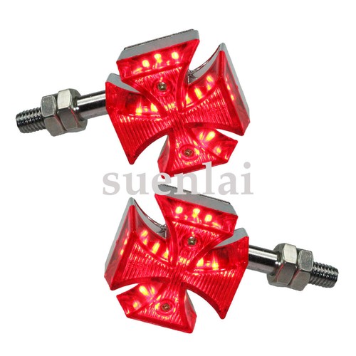Motorcycle Universal 2"Mini Maltese Cross Chopper Turn Signal Blinker Indicator - Foto 7 di 8