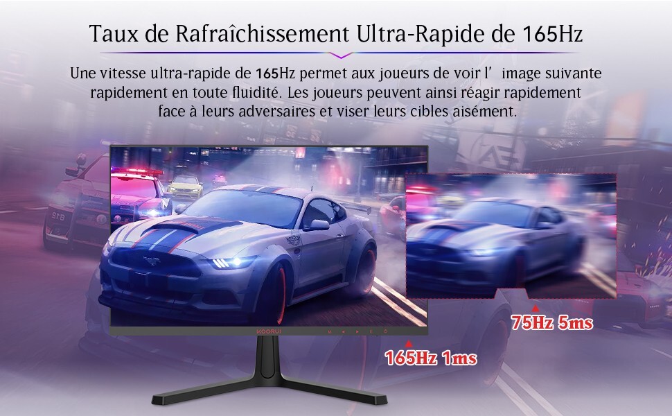 Écran PC gaming 165Hz KOORUI 24 pouces pour éliminer les reflets et les saccades en jeu