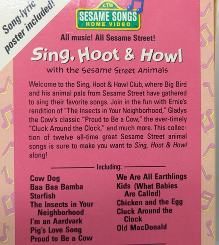 Sesame Street Sing Hoot & Howl 1991 VHS Tape W/ Lyric Poster - Picture 8 of 17