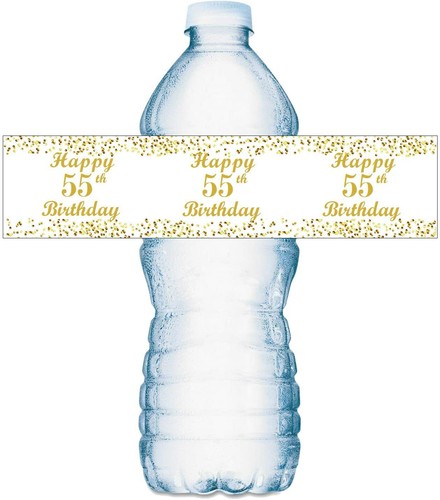 55th Birthday Water Bottle Labels; Set of 20 Waterproof Water Bottle Wrappers - Picture 7 of 8