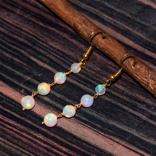 925 Sterlingsilber vergoldet echter äthiopischer Opal Perlen Ohrhänger Geschenk - Bild 7 von 12