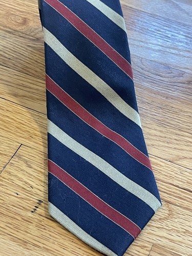 VTG ORVIS Tie Necktie Silk Wool Woven in England Mens Blue Red Gold Striped USA - Picture 2 of 5
