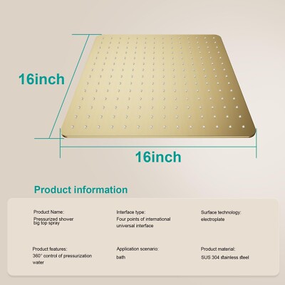 AULEEND 16'' Rainfall Shower Head Square Brushed Gold Very Large Stainless Steel