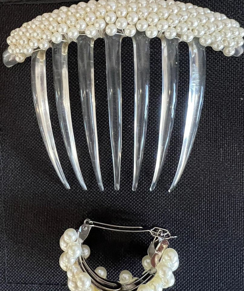 Vintage Pearl Hair Comb & Pearl Ponytail Barrette - Image 2 of 4