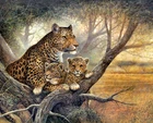 Leopard and little leopard Oil painting wall art Giclee Printed on canvas L1401