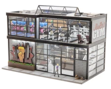O Scale Modern Gym 2 Story Building Fully Lit Fitness Center with Figures NEW