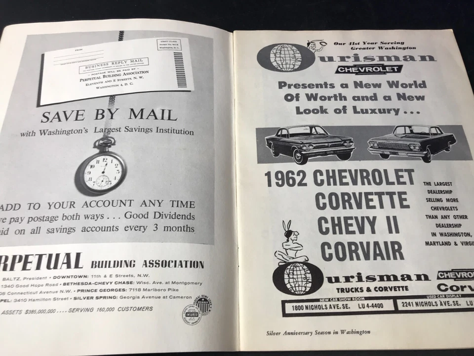 VTG Nov 12th 1961 Washington Redskins Vs Cleveland Browns Game Program HTF! - Image 2 of 4