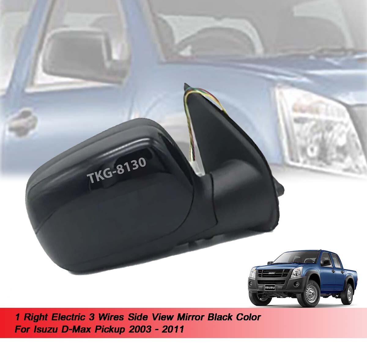 RH Electric 3 Wires Side Mirror Black For Isuzu D-Max DMax