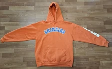Vintage Y2K Hoodie Streetwear Mens L Orange Pullover Sweatshirt Heavy Weight Top