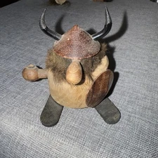 VTG Nordic Warrior Viking Gnome Carved Wood Statue Shield Mid Century