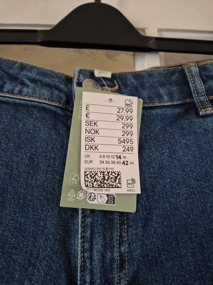 NWT Cropped Twill Trousers Blue Denim High Waist Size 14 Ankle Length By H&M - Image 3 of 4