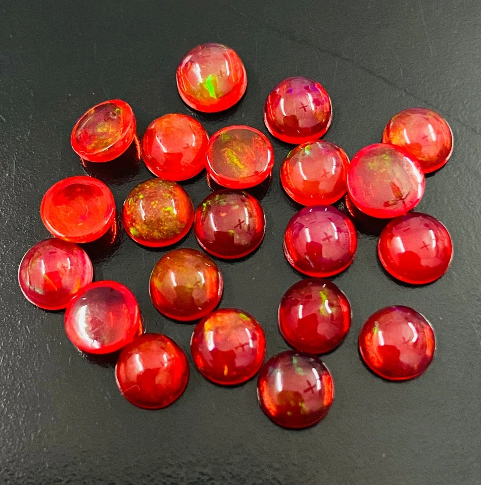 Natural Red Ethiopian Opal Round Cut Cabochon Lot for Jewelry Making 3mm-8mm Foto 2 de 4