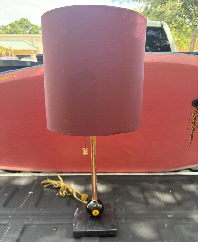Black & Gold Metal Table Lamp Pull Chain 8 Ball Base Corded Drum Shade