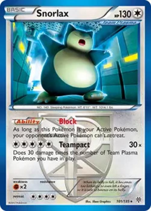Snorlax - 101/135 - Pokemon Plasma Storm Black & White Rare Card LP