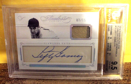 2016 PANINI FLAWLESS CUTS GAME-USED MATERIAL LEFTY GOMEZ /15 AUTO #13 - BGS 9.5
