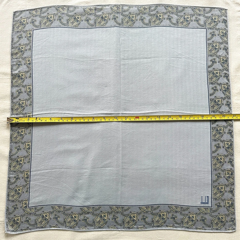 Antigo lenço Dunhill tecido espinha de peixe borda damasco bolso quadrado 21 - Imagem 3 de 3