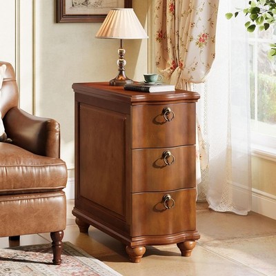 Wooden End Table with 3-Drawers, Fully Assembled Silm Side Table for Living Room