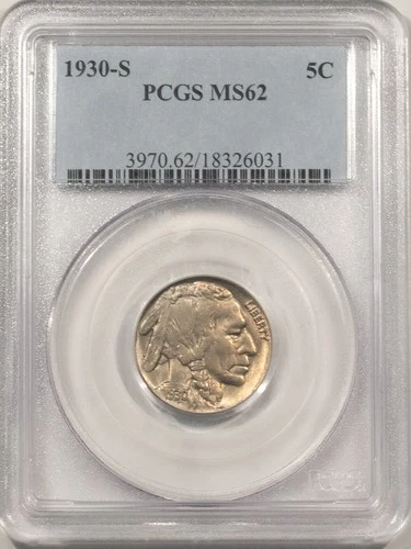 1930-S BUFFALO NICKEL - PCGS MS-62, LOOKS CHOICE!