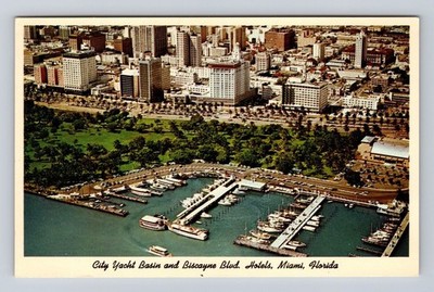 Miami FL-Florida, City Yacht Basin, Biscayne Blvd Hotels, Vintage Postcard