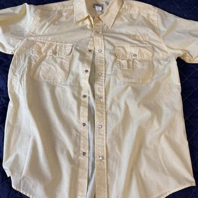 Haband Travelers Casual Dress Shirt Large Bright Yellow Pearl Snap Style 15G - Image 1 of 4