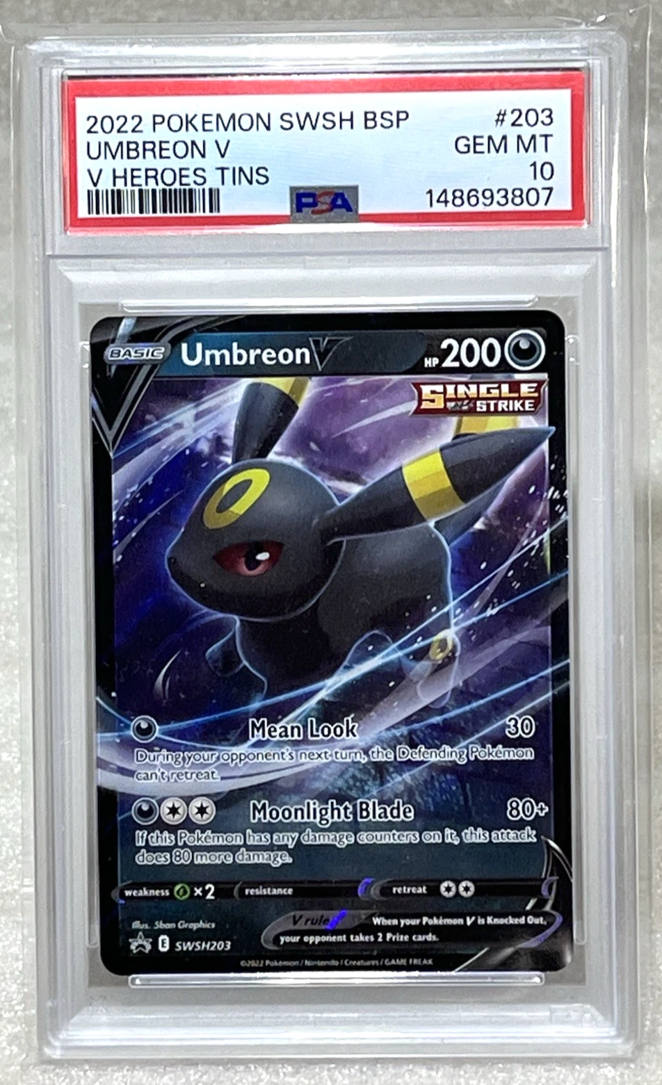 POKEMON 2022 SWSH V Heroes Tins UMBREON V PSA GEM MT 10 Slab SWSH203 NICE