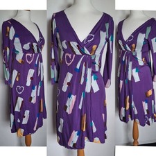 Jane Wang Purple Multicolour Short Mini Dress Abstract Design Size 10 UK