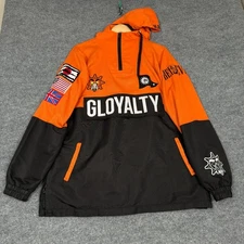 GloGang Gloyalty Black Orange Graphic Pullover Jacket Windbreaker Mens Large