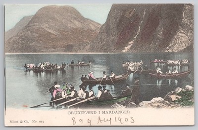 Brudeferden i Hardanger Brautzug Fjord Kunst Postkarte Mittet 1903