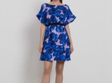 $2490 Carolina Herrera Women's Blue Floral Silk Mini Dress Resortwear Size 10