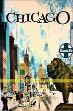 Chicago Illinois 1959 Santa Fe Railroad Vintage Poster Print Retro Style Art