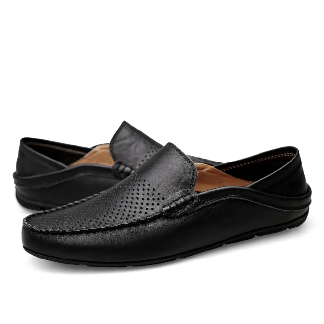 mocassin chaussure cuir homme noir marron bleu relax zen ouverte respirante été - Photo 3/4