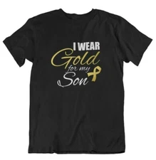 I Wear Gold For My Son Shirt Childhood Cancer Awareness Tee Support Gift Unisex