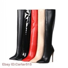 Women Pointy Toe Knee High Thigh Boots Back Zip Stilettos High Heels Shoes Party