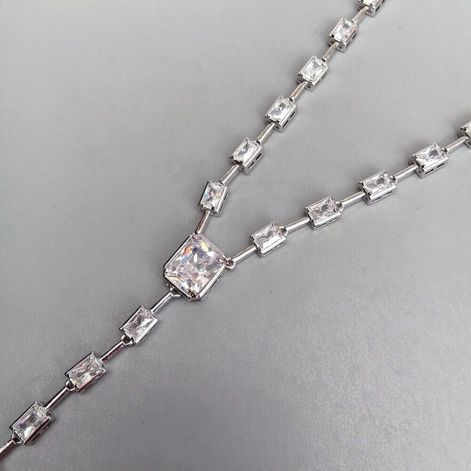 Collar de perlas Keshi blancas cultivadas de circonita cúbica transparente enchapado en oro blanco Foto 2 de 4