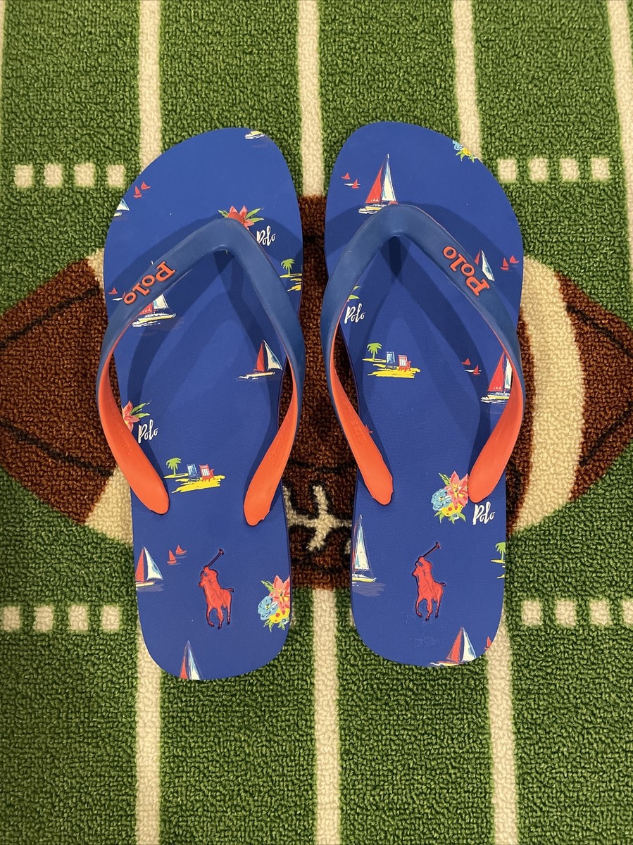 Polo Ralph Lauren Blue TROPICAL FLORAL SAILBOAT Flip Flop Sandals - size 8-13 New❤️Polo Ralph Lauren Floral Rubber Pool | Mercari main image 2