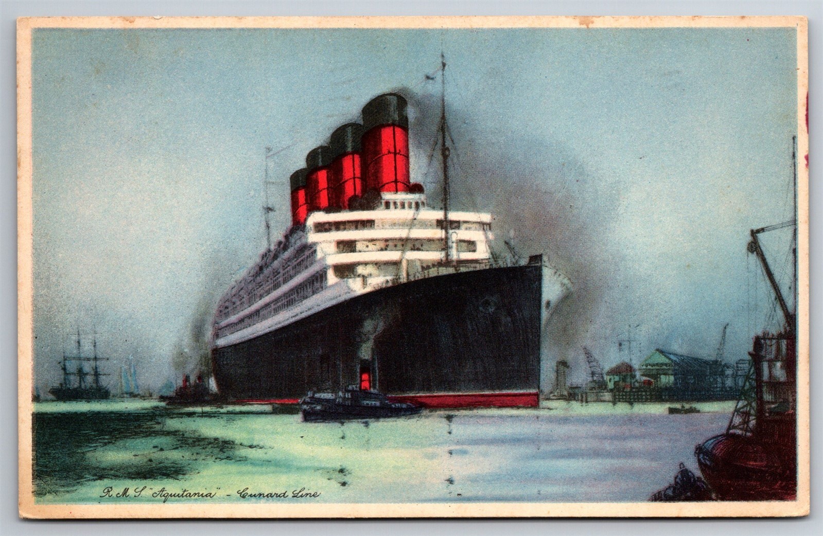 RMS Aquitania Cunard Line Steamer Cruise Ship UK C1934 Postcard Y20