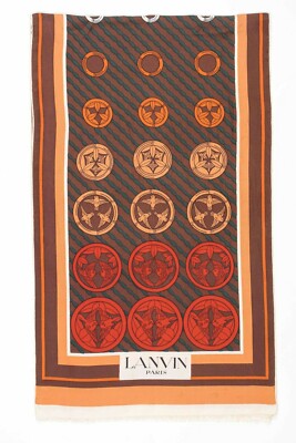 Écharpe Foulard LANVIN Authentique En Soie 100% - Motif Rayé Multicolore Vintage - Fait Main France