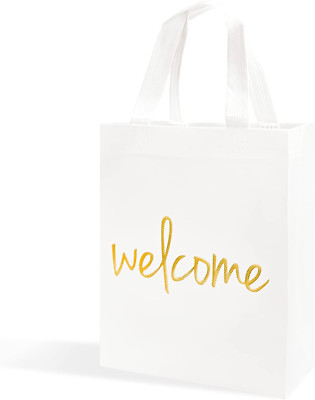 Reusable White Gold Welcome Gift Bags for Wedding Birthday Parties, 25 Counts Me
