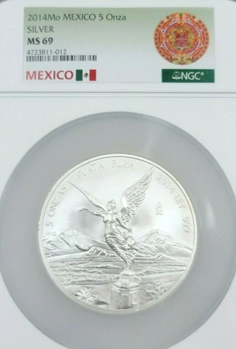 2014 MEXICO SILVER LIBERTAD 5 ONZA NGC MS 69 SCARCE HIGH GRADE LOW MINTAGE