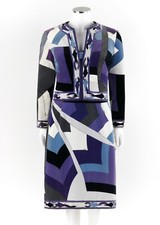 EMILIO PUCCI c.1960's 2pc Geometric Signature Print Velveteen Dress Jacket Set