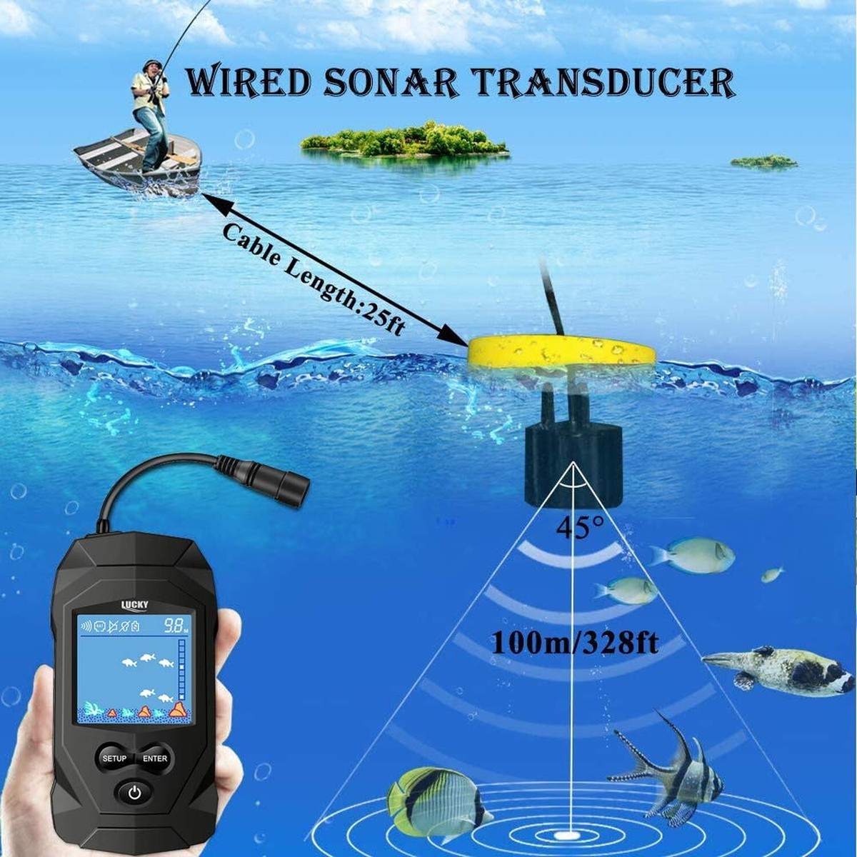 Portable Fish Finder LUCKY ,Smart Handheld Depth Finder With Sonar