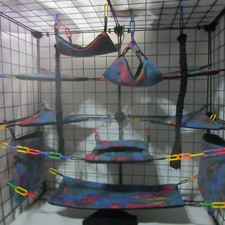 17 pc Sugar Glider Cage Set - Blue Galaxy Dye - Rat Cage Set, Glider bedding