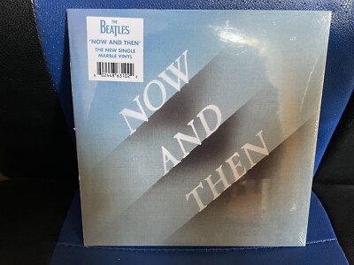 SOLD OUT THE BEATLES NOW AND THEN BLUE & WHITE MARBLE VINYL 7'' SINGLE IN HAND