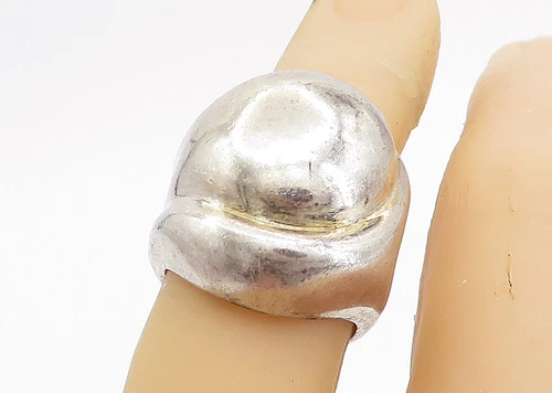 DESIGNER 925 Silver  Vintage Shiny Smooth Round Dome Band Ring Sz 6  RG7690