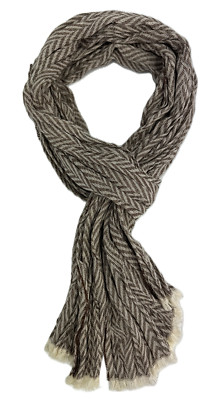 Cotton Scarf Crinkle Look Fashion Herringyard Pattern Brown White