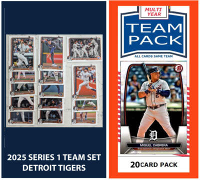 2024 Baseball Team Pack Tigers 20 Card Pack Miguel Cabrera + 2025 Topps Series 1